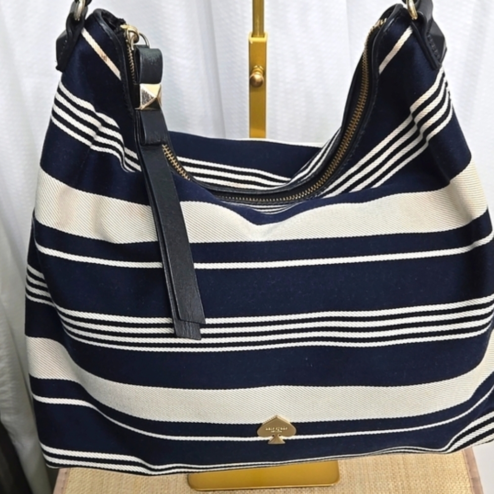 Kate Spade Navy and White Striped Hobo Bag